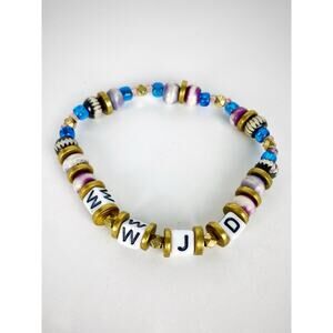 WWJD Handmade African & VTG Brass Beaded Stretchy Bracelet (What Would Jesus Do)